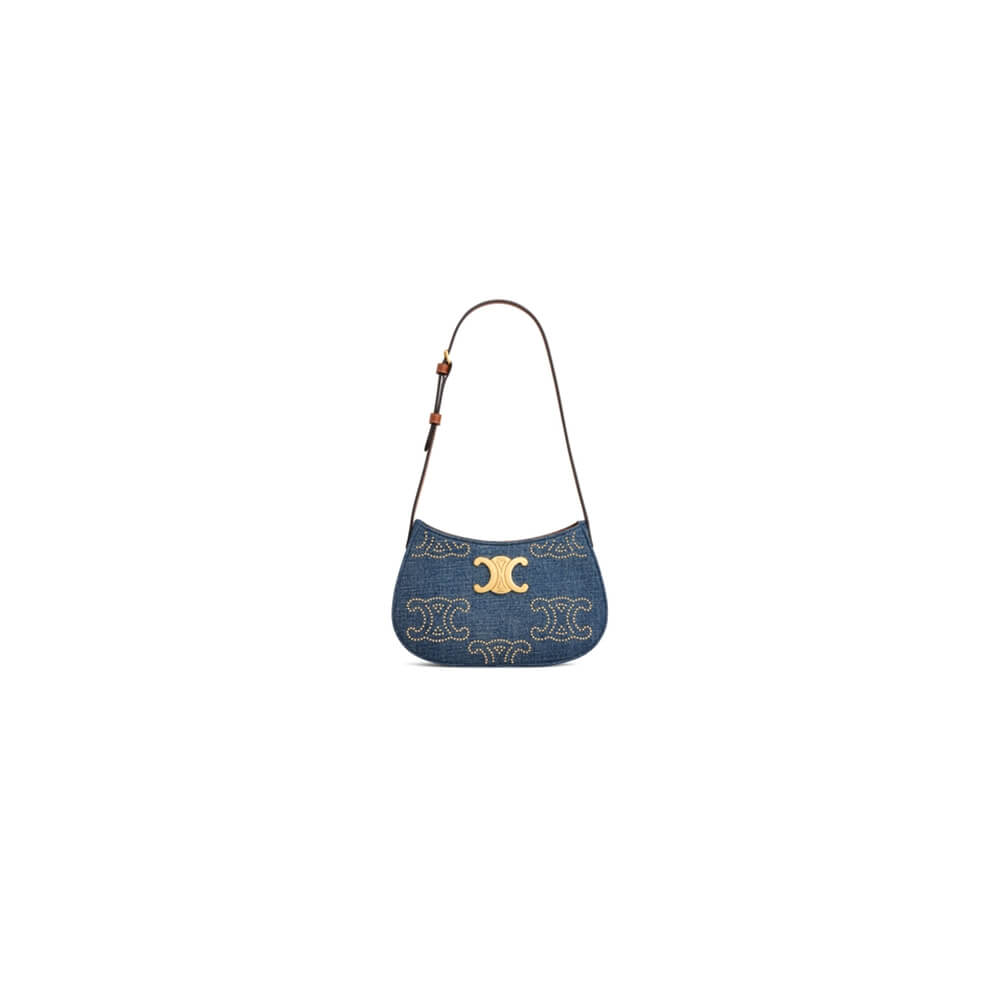Ce**e tilly triomphe medium bag in studded denim and calfskin