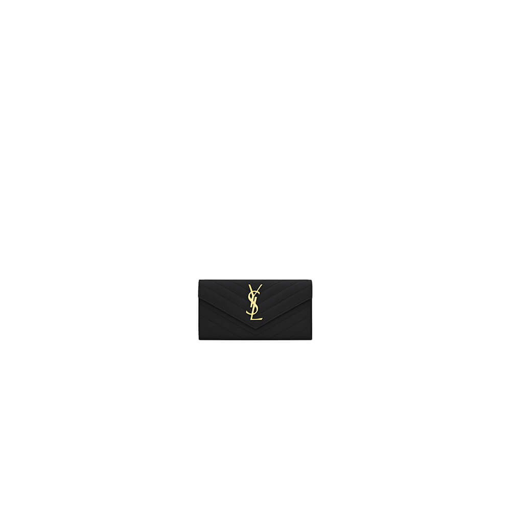 YSL CASSANDRE MATELASSÉ LARGE FLAP WALLET IN GRAIN DE POUDRE LEATHER