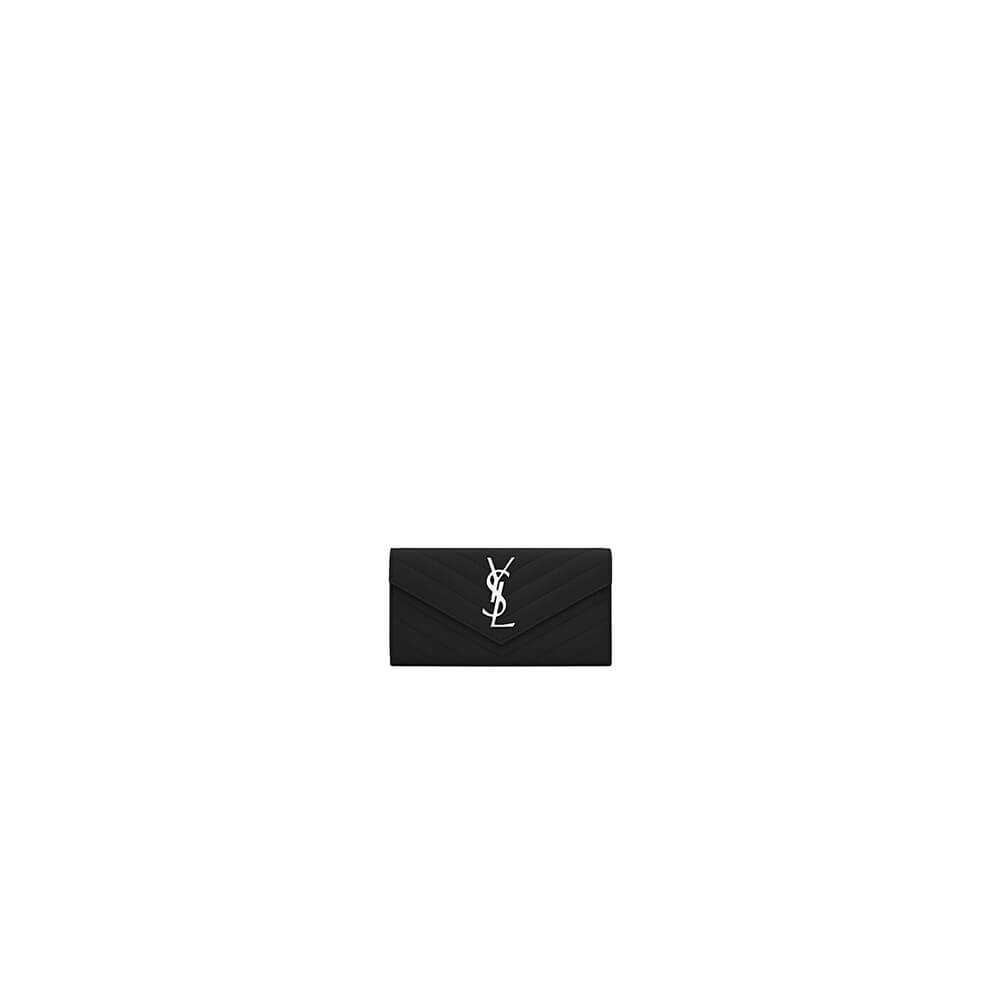 YSL CASSANDRE MATELASSÉ LARGE FLAP WALLET IN GRAIN DE POUDRE LEATHER