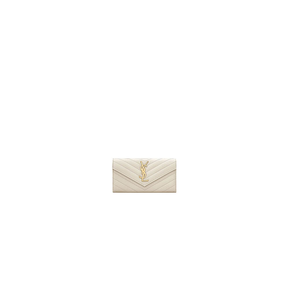 YSL CASSANDRE MATELASSÉ LARGE FLAP WALLET IN GRAIN DE POUDRE LEATHER